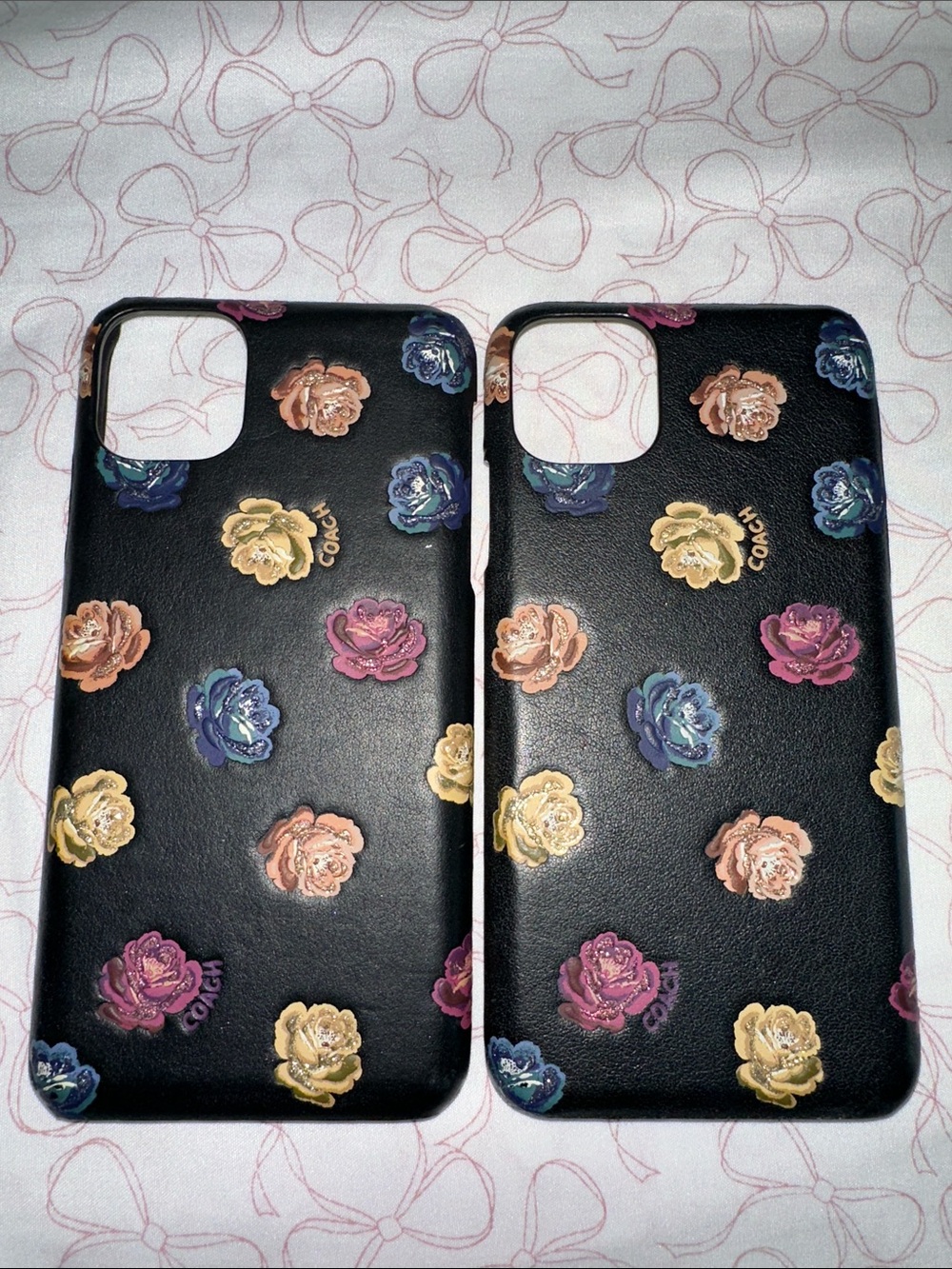 2pcs COACH Black Floral Rose Pattern Phone Case - Multicolor Roses